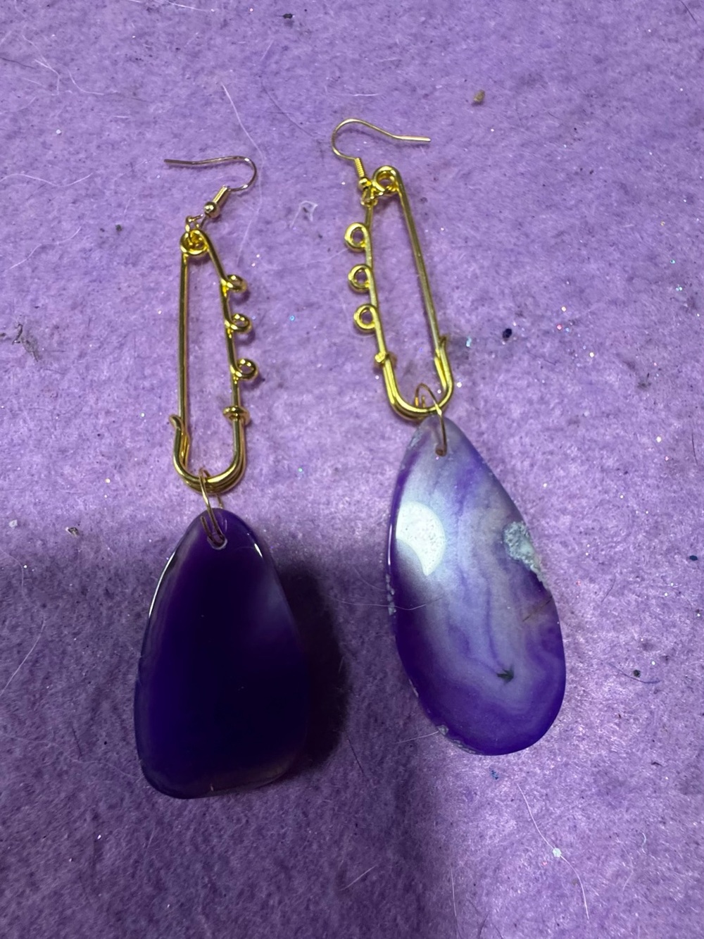 Gold safety Purple Agate Drop Earrings - Women Jewelry